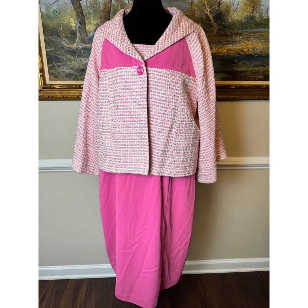 Ben Marc International Pink Tweed Dress Jacket Set Womens Size‎ 16 Church Suit